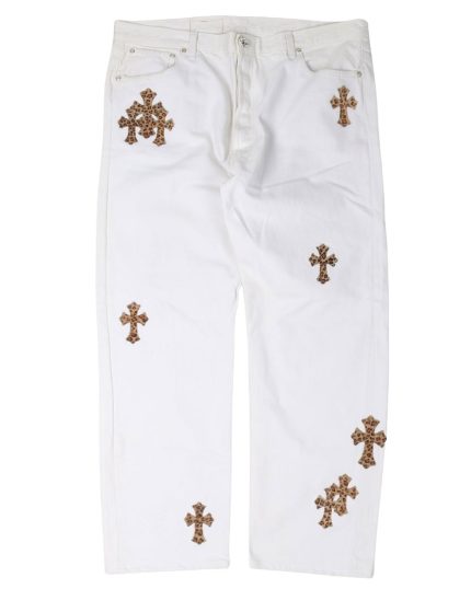 leopard cross patch jeans